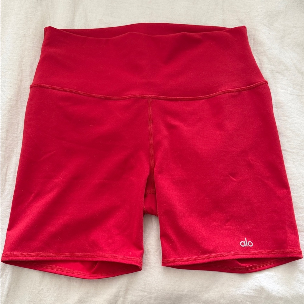 ALO Yoga Red Mid-Rise Athletic Shorts